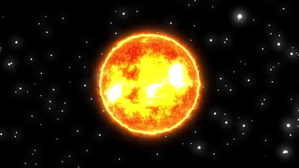 暗い空間に星に囲まれた明るい太陽のデジタルイラスト 活気に満ちた太陽の光景 — ストック動画