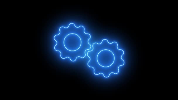 Dwa Neonowe Niebieskie Biegi Czarnym Tle Symbolizujące Technologię Innowacyjność — Wideo stockowe