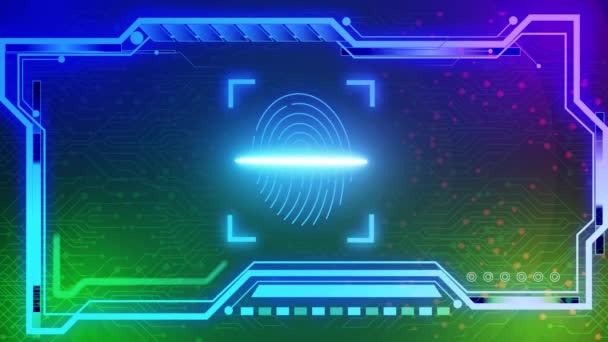 Futuristic Digital Fingerprint Scanner Interface Vibrant Circuit Board Background Neon — Stock Video