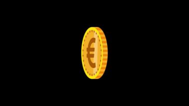3D realistic golden Euro coin icon isolated on black background animation. Vd_1300