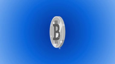 3D realistic Bitcoin loop animation isolated on blue background. Vd_1316