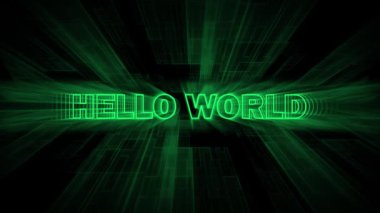 Green color techy motion background with Hello World icon animation.