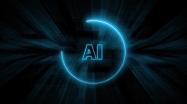 Artificial intelligence concept with neon cyan color circle animation.