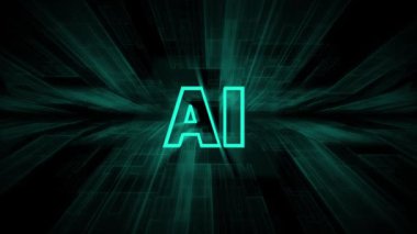 Glowing neon color futuristic AI animated icon on technological background.