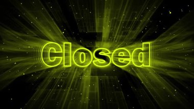 Green color glowing closed text icon isolated futuristic animated background.
