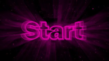 Abstract 3d glowing Start icon on futuristic animated background.