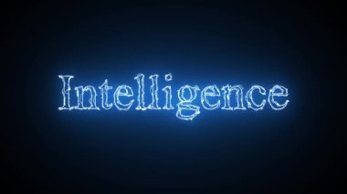 Siyah arkaplanda parlak mavi renkli Zeka metin canlandırması.