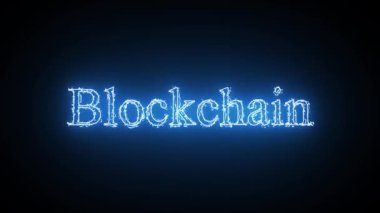 Siyah arkaplan üzerinde izole edilmiş animasyon Blockchain metin animasyonu mavi renk.