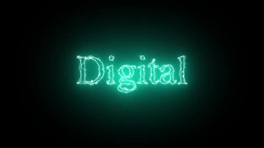 Koyu arkaplan üzerindeki soyut Cyan renk dijital metin canlandırması.