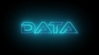 Siyah arkaplan üzerindeki soyut cyan renkli neon ışıklı Data canlandırmalı metin.