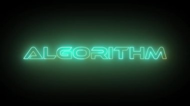 Siyah arkaplanda izole edilmiş soyut neon parlayan Algoritma canlandırmalı metin