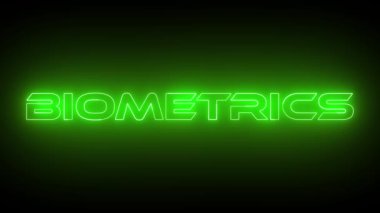 Siyah üzerine izole edilmiş soyut neon parlayan yeşil biyometrik metin animasyonu.
