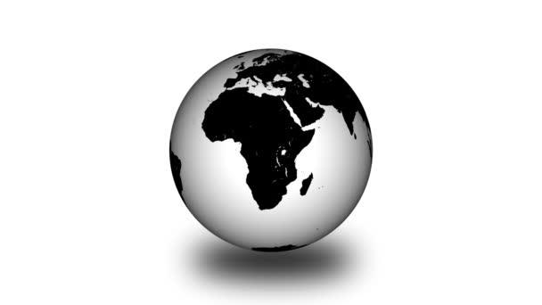 Globo Blanco Negro Mostrando Continentes Aislado Sobre Fondo Blanco — Vídeo de stock