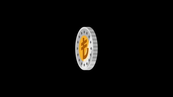 Turkish Lira Currency Loop Animation Isolated Black Background Vd_1303 — Wideo stockowe