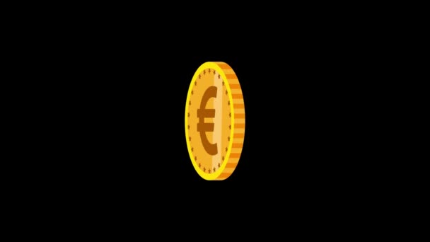 Realistická Zlatá Euromince Ikona Izolované Černém Pozadí Animace Vd_1300 — Stock video
