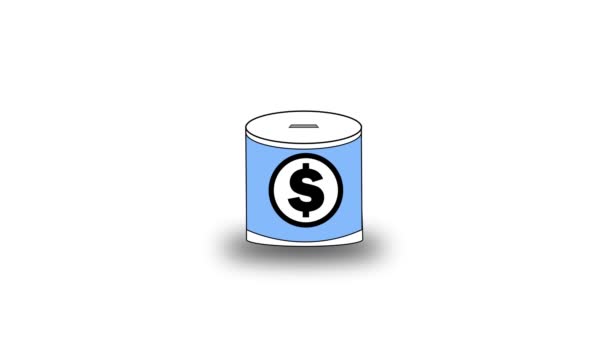 Blue Coin Bank Coins Dollar Sign Isolated White Background Vd_1319 — Stockvideo