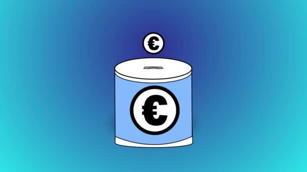 Blue Coin Bank Coins Euro Sign Isolated Blue Background Vd_1320 — Stockvideo