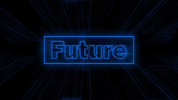 Abstract Blue Color Neon Glowing Future Icon Isolated Black Background — Vídeo de stock