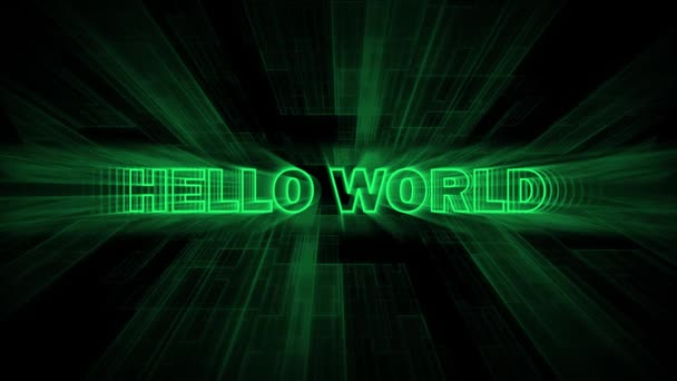 Cor Verde Techy Fundo Movimento Com Animação Ícone Hello World — Vídeo de Stock