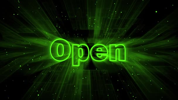 Green Color Neon Glowing Open Icon Futuristic Animated Background — Video Stock