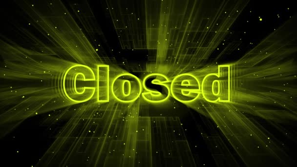 Green Color Glowing Closed Text Icon Isolated Futuristic Animated Background — Vídeo de Stock