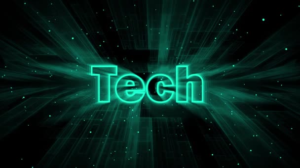 Cyan Culoare Neon Stralucitor Tech Icon Concept Fundal Particule — Videoclip de stoc