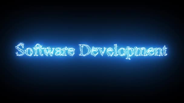 Μπλε Χρώμα Νέον Λαμπερό Λογισμικό Ανάπτυξη Κείμενο Animation Απομονωμένο Μαύρο — Αρχείο Βίντεο