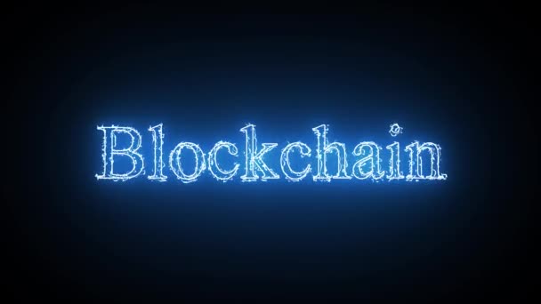 Анімована Текстова Анімація Blockchain Синього Кольору Ізольована Чорному Фоні — стокове відео
