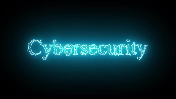 Аннотация Cybersecurity Neon Glowing Text Icon Isolated Black Background — стоковое видео