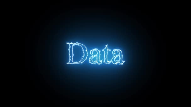 Neon Glödande Blå Färg Datatext Animation Svart Bakgrund — Stockvideo
