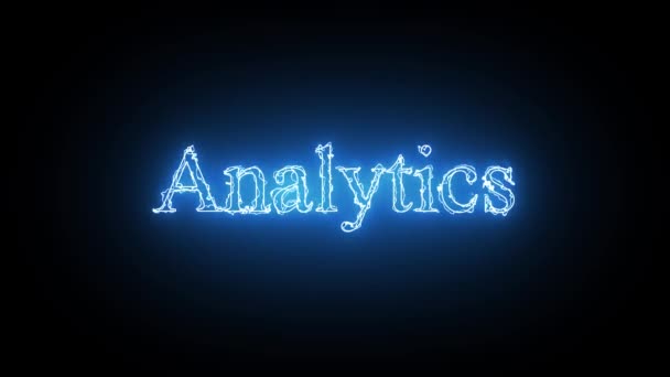 Blå Färg Animerad Analytics Text Med Blixtnedslag Effekt Isolerad Svart — Stockvideo
