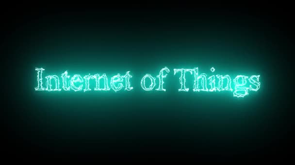Абстрактный Неоновый Голубой Цвет Интернета Вещей Оживил Текст Черном Фоне — стоковое видео