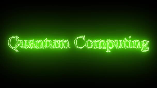 Grön Färg Neon Glödande Quantum Datortext Animation Isolerad Svart Bakgrund — Stockvideo