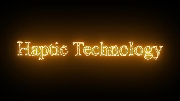 Светящийся Текст Говорящий Haptic Technology Тёмном Фоне Подходит Продвинутым Технологиям — стоковое видео