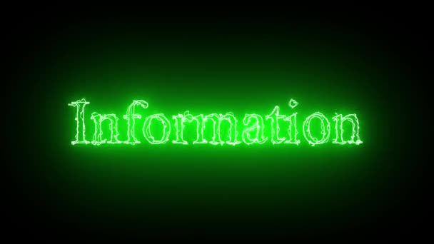 在深绿色背景上拼写 Information 的霓虹灯绿色文字 产生一种发光的效果 — 图库视频影像