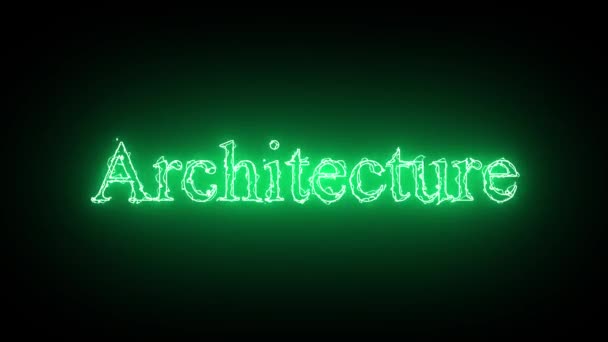 Неоновая Зеленая Надпись Архитектура Темно Зеленом Фоне Создавая Эффект Сияния — стоковое видео