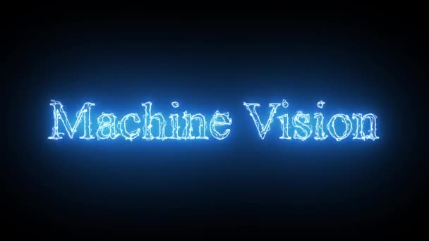 ネオンブルーのテキストスペル マシンビジョン 未来的な効果で輝いています — ストック動画
