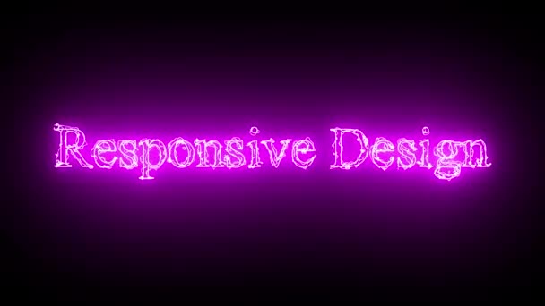 テクノロジーとウェブデザインのテーマに適した暗い紫色の背景に レスポンシブデザイン というネオンパープルテキスト — ストック動画