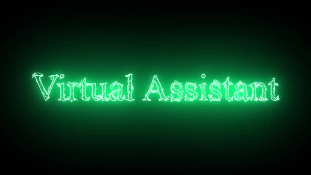 绿色霓虹灯标志上的 虚拟助手 字样在黑暗的背景下闪烁着光芒 传达着一个现代的数字主题 — 图库视频影像