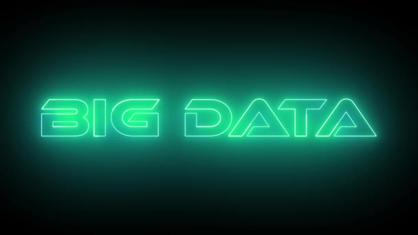 Abstraktní Neon Zářící Zelená Barva Big Data Animovaný Text Černém — Stock video