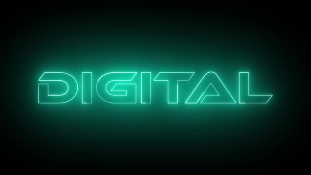 Cyan Färg Abstrakt Neon Glödande Digital Text Animation Svart Bakgrund — Stockvideo
