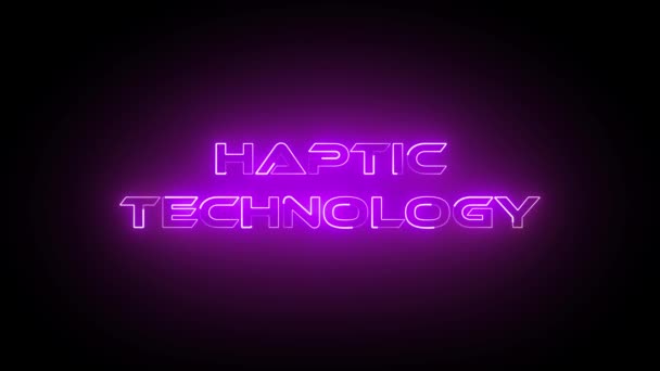 Розовый Цвет Неоновый Светящийся Haptic Technology Текстовая Анимация Черном Фоне — стоковое видео