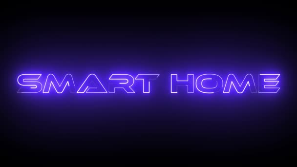 Kék Neon Izzó Smart Home Szöveges Animáció Fekete Háttér — Stock videók