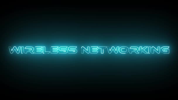 Abstract Cyan Color Neon Glowing Wireless Networking Text Animation Black — Vídeo de Stock