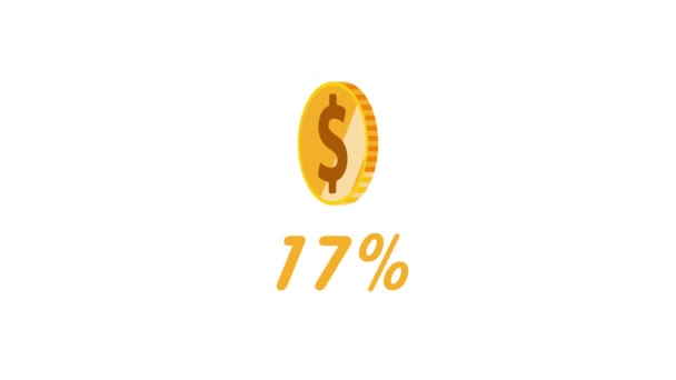 金黄色的美元硬币动画的百分比越来越高 Vd_1492 — 图库视频影像