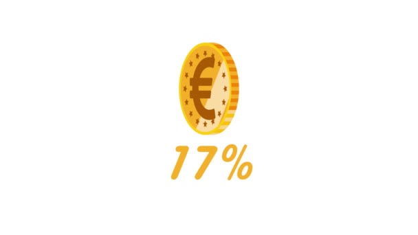 金色欧元硬币在白色背景上旋转 随着动画数量的增加 Vd_1497 — 图库视频影像