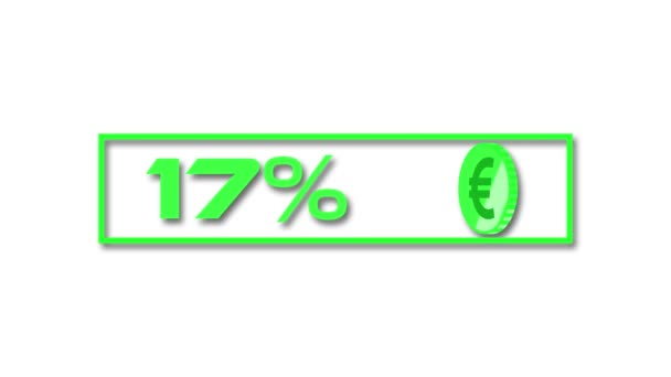 Zielony Kolor Monety Euro Animowanym Wzrostem Procentowym Nazwa Handlowa — Wideo stockowe