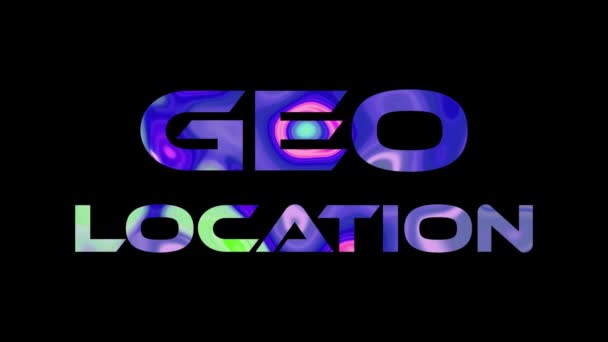 Abstract Colorido Geo Localização Animação Texto Palavra Tecnologia Animada Preto — Vídeo de Stock