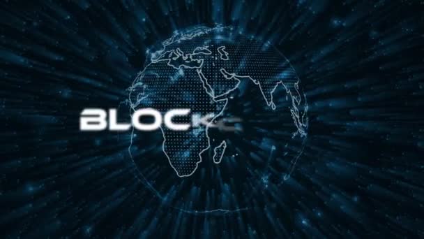Blockchain Textový Koncept Pozadí Částic Animace Teček Vd_1684 — Stock video