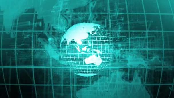 Digital Illustration Glödande Glob Med Nätverksanslutningar Världskarta Bakgrund Symboliserar Global — Stockvideo